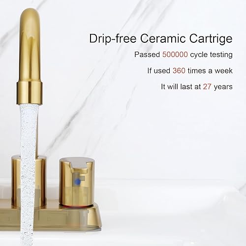 Miniatura 3 de RKF Grifo de baño con boquilla giratoria de dos manijas para lavabo con drenaje desplegable con desbordamiento y líneas de suministro de agua CUPC,