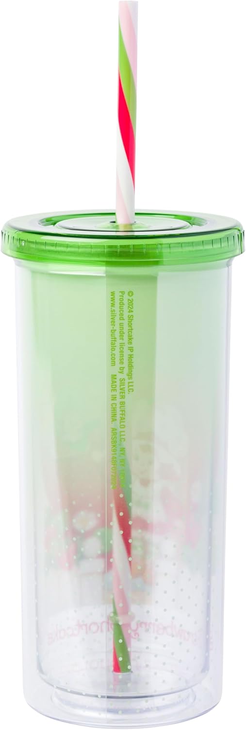 Silver Buffalo Strawberry Shortcake Strawberry House Plastic Tall Cold Cup with Lid and Straw, 20 Ounces - Image 2