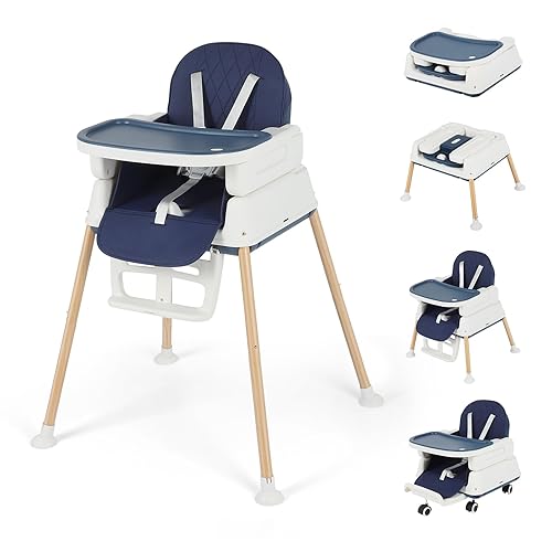 Silla alta 5 en 1 para bebé, silla elevadora convertible y de juego, portátil, plegable, ligera, fácil de limpiar con bandeja, para bebés de 6 a 36