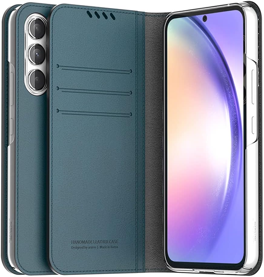 Araree Mustang Diary SC-53D / SCG21 Smartphone Case, Compatible with Galaxy A54, Notebook Type, Premium Leather, Card Storage, Thin, Shockproof, Wireless Charging, No Magnets, Ash Blue