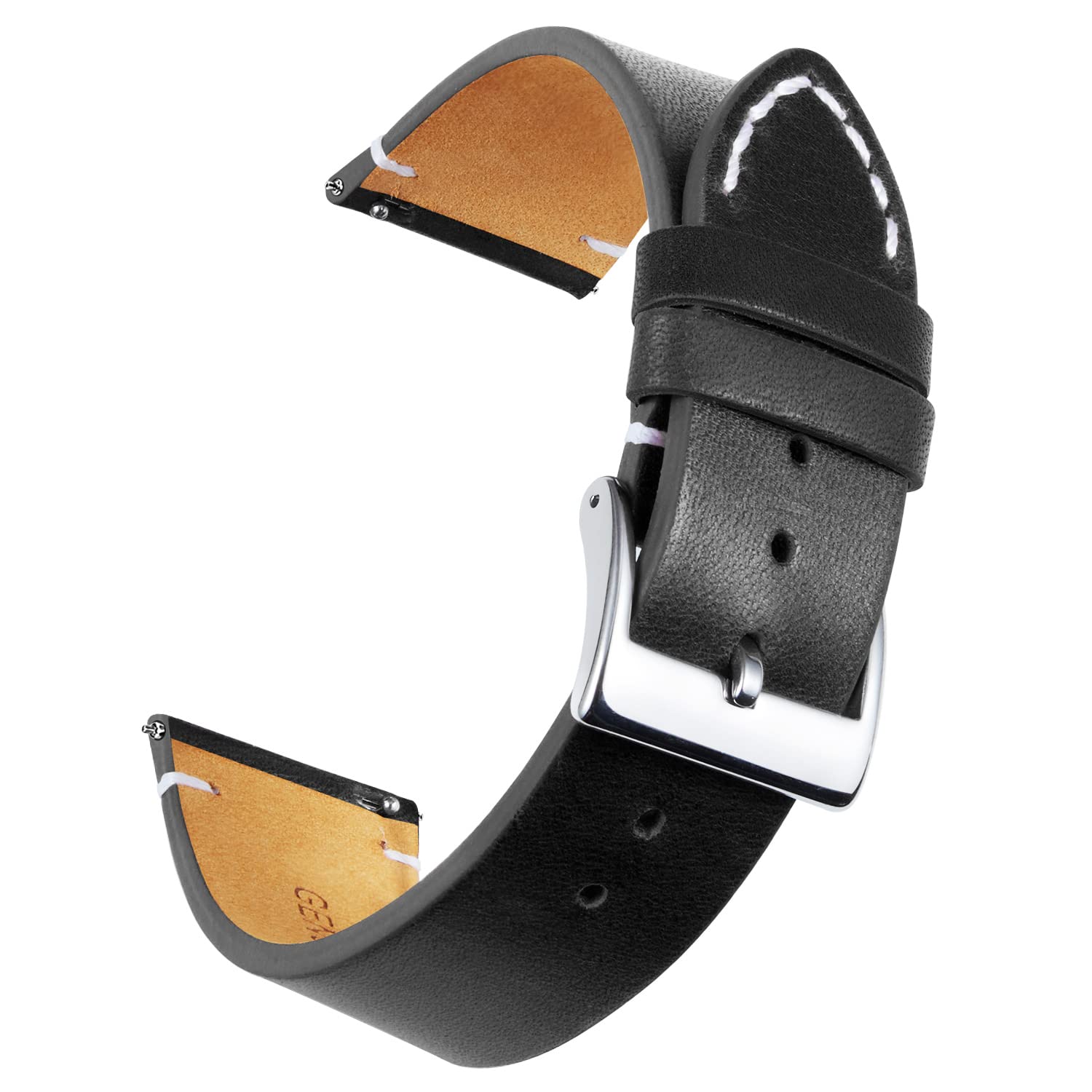 BINLUN Quick Release Leather Watch Band Replacement Genuine Leather Watch Straps for Men and Women(18MM, Black)