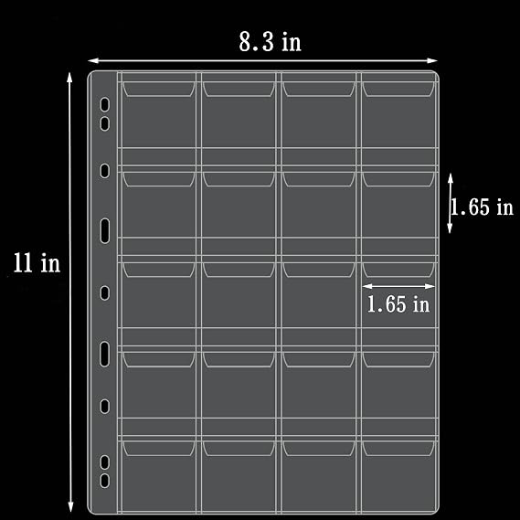 Ettonsun 10 Sheets 20-Pocket Coin Collecting Pages Coin Sleeves, Binder Inserts Coin Pocket Pages Collecting Sleeves for Most Coin Collection Holder Book Album