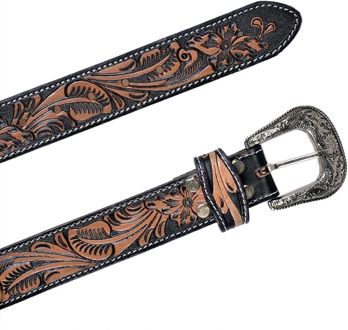 Quality Handmade Beaded Men's Leather Belt Thick Durable Wax Colorful Designs Cowboy Western Style Alloy Classic Fitted Casual Formal Wear in Pant Trouser Jeans Size: Waist 31-34in - Length 39in3