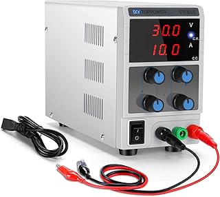 DC Bench Power Supply Adjustable 30V /10A, 3-Digital Switching Regulated Lab Mini Power Supply Single-Output 110V, with Alligator Leads, for DIY Electronics Testing, Repairing& Researching
