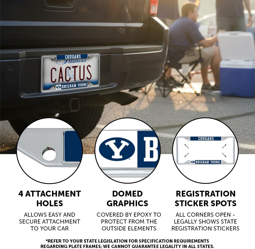 Desert Cactus Brigham Young University Car Accessories Cougars Metal License Plate Frame and Tag Holder for Front or Rear of Car (Mascot)