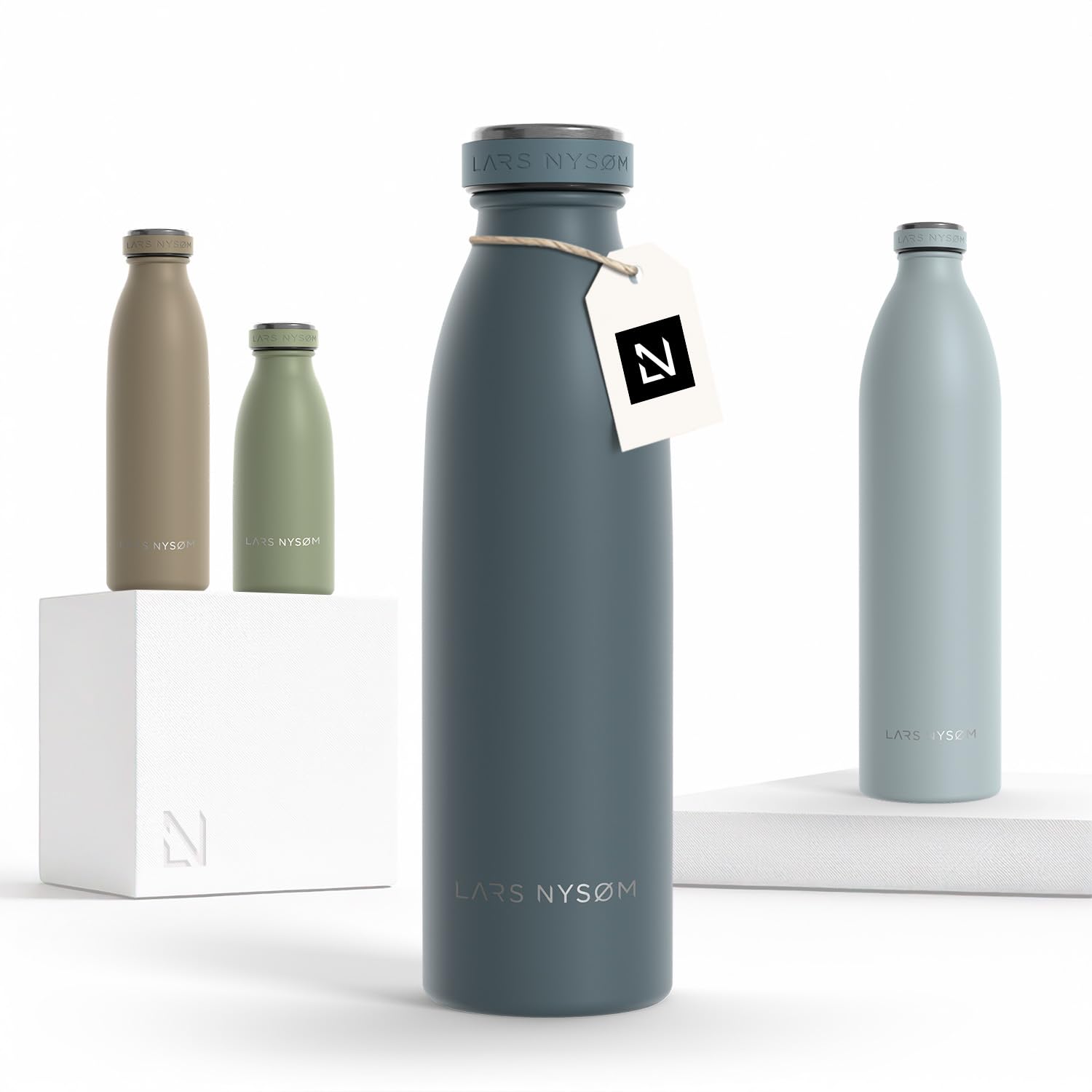 Lars NysØM Borraccia Termica 500Ml In Acciaio Inox | Bottiglia Isolata 0.5 Litro | Bottiglia D'acqua A Tenuta Stagna Per Sport, Bicicletta, Cane (Stone Blue, 500Ml)-image