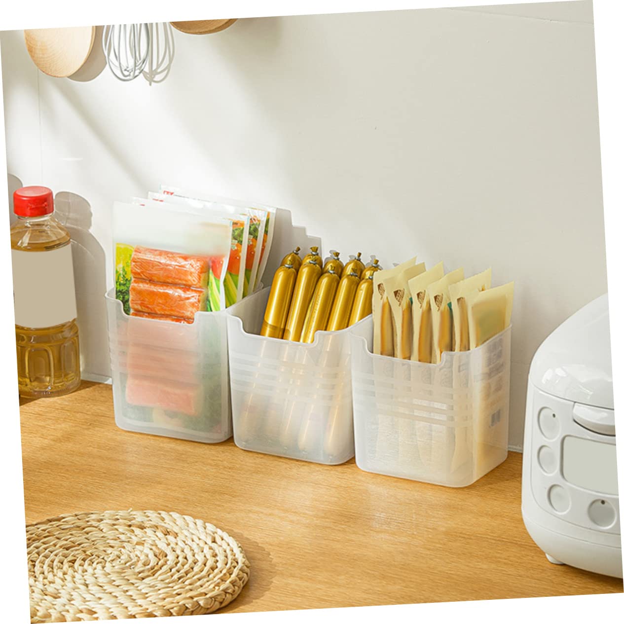 Mikinona Organizador Lateral para Refrigerador, 6 Contenedores de Almacenamiento PP, Apilables, Asas Laterales, Gran Capacidad para Nevera | Asas Laterales Integradas, para Entrada y Armarios, Formato Largo para Organización Doméstica
