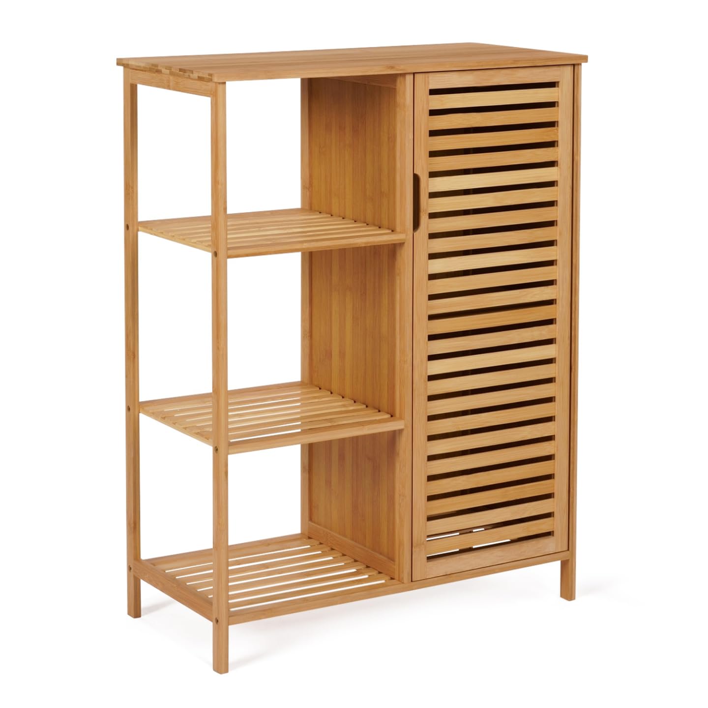 IDMarket - Meuble de Rangement Salle de Bain Bambou BEA 3 étagères avec Placard