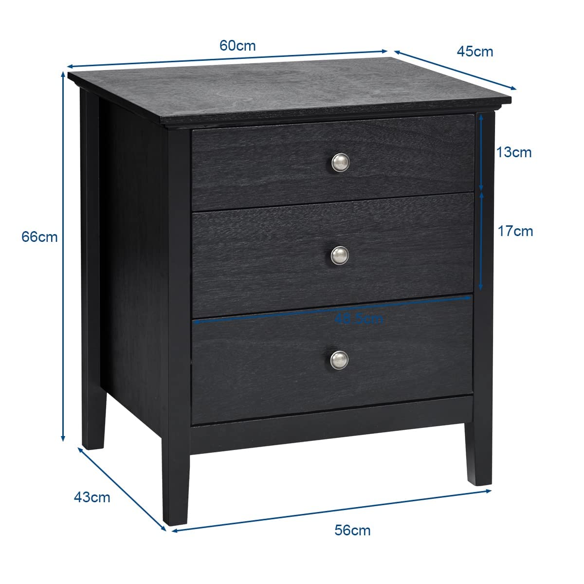 COSTWAY Stolik nocny, czarny, 45D x 60W x 66H cm