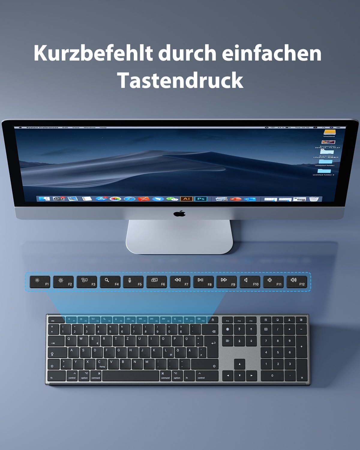 OMOTON Aluminium Bluetooth Tastatur, Kabellose QWERTZ-Tastatur mit Metallgehäuse (Kompatibel mit MacBook Air/MacBook Pro/iMac/Mac Pro), Wiederaufladbar, Ergonomisch, Leises Tippen