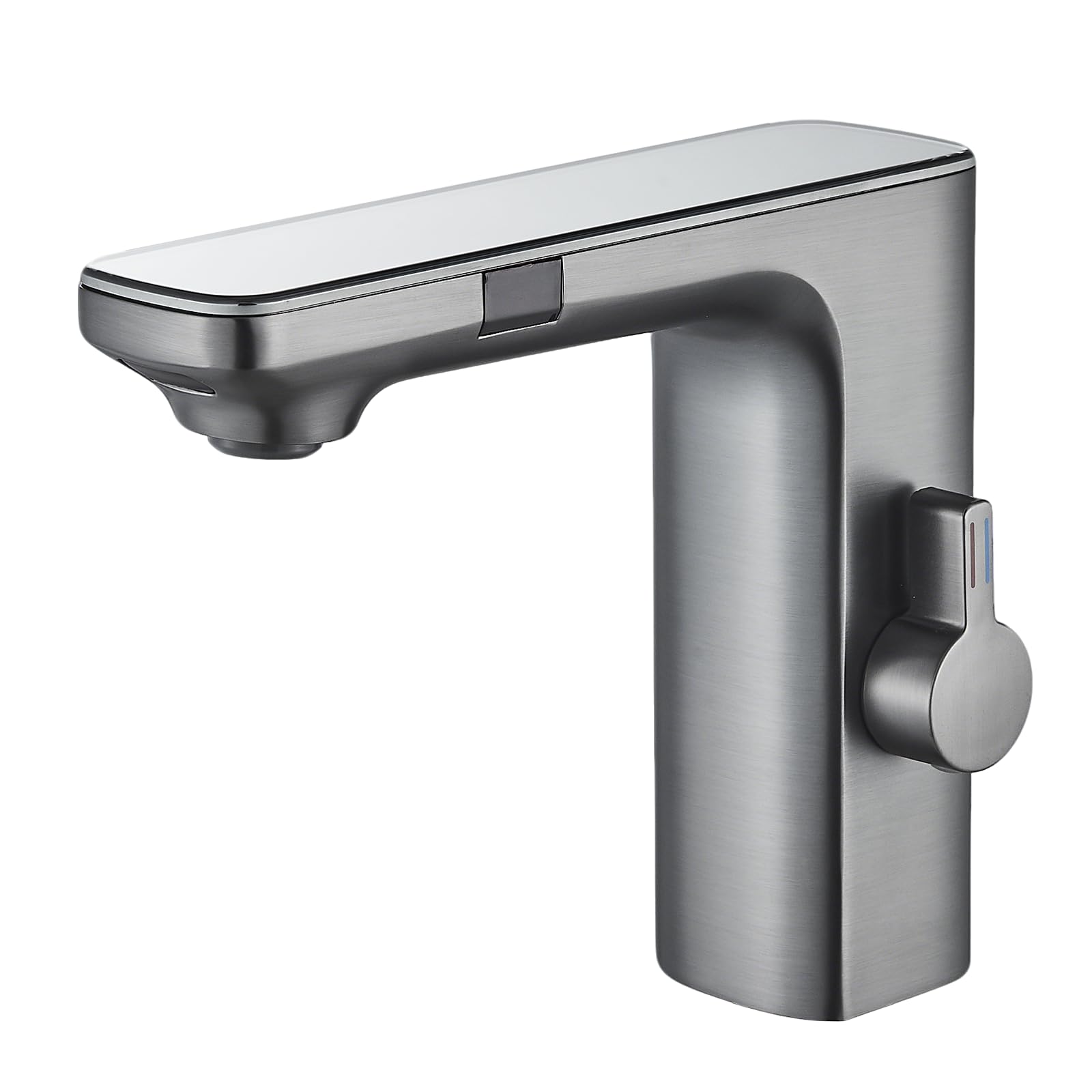 Grifo con sensor infrarrojo baño gris, sensor automático mezclador baño pantalla pantalla caliente agua fría grifo mezclador grifo lavabo