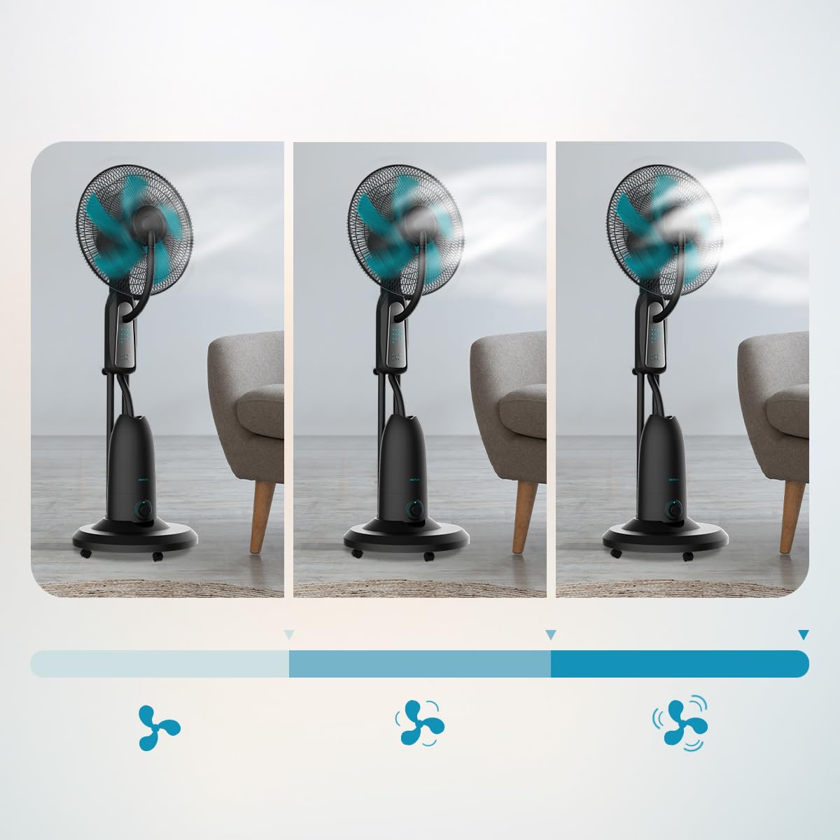Cecotec - Ventilateur Nébuliseur EnergySilence 490 Freshessence - 90 W, Diamètre 40 cm, Capacité de 2,8 L, Oscillation Automatique et Télécommande, 3 Vitesses et 3 Modes, Minuterie Programmable