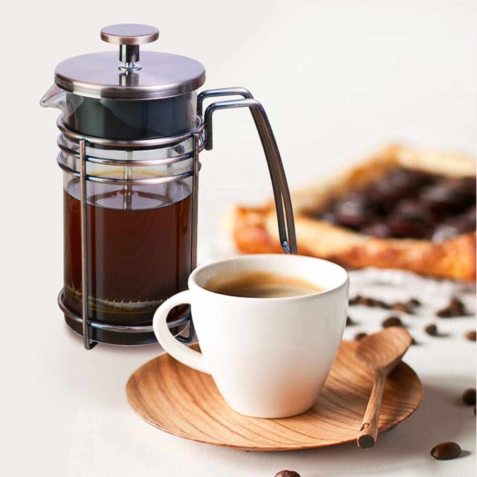 French Press ekspres do kawy, ze stali nierdzewnej i żaroodpornego szkła borokrzemowego, 4-warstwowy system filtracji, kawiarnie dla dobrej kawy w domu i biurze, mosiądz, 1000 ml