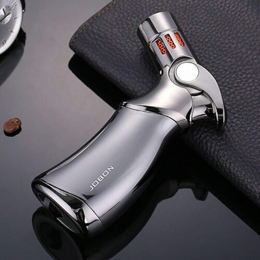 Windproof Luxury 4 Nozzles Quad Jet Torch Lighter Elegant Four Flame Refillable Butane Gas Cigar Cigarette Lighter - Gray