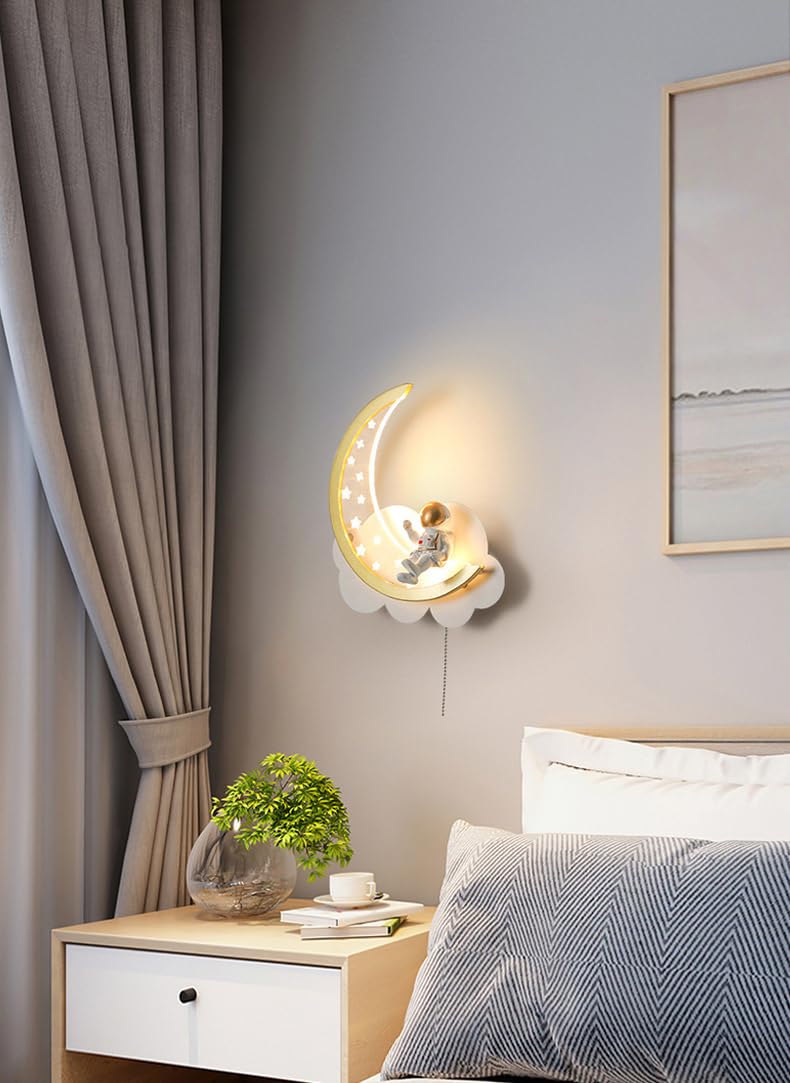 Aplique Pared LED Regulable con Interruptor Lámpara de Pared Nubes Interior LED para Habitación Infantil Luces de cabecera Astronauta Luna Luz de Pared Con Enchufe y Cable Dormitorio Regalos Niños
