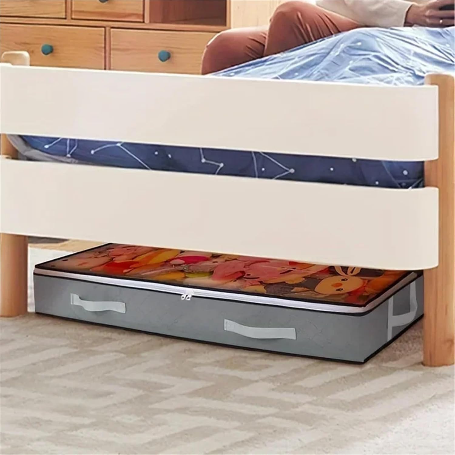 Under Bed Storage Box 2 Pcs Under Bed Storage Box with Reinforced Handles for Comforter Blanket Pillow and Toys Bedroom Accessories