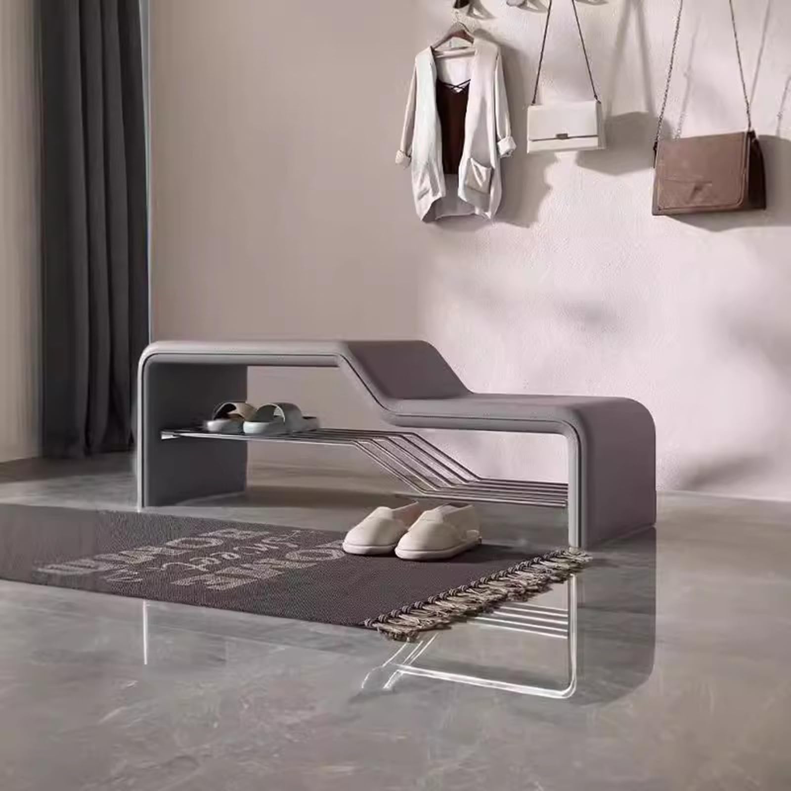 SXZenSpace Shoe Bench Entryway End of Bed Ottoman Storage Modern Upholstered Changing Stool for Living Room Bedroom Hallway Window Corne(Grey,100 * 35 40cm)