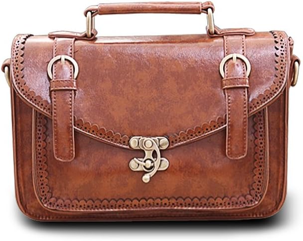 Retro Scalloped Satchel - Vintage Style Handbag - Top Handled with Detached Strap - Coffee Color