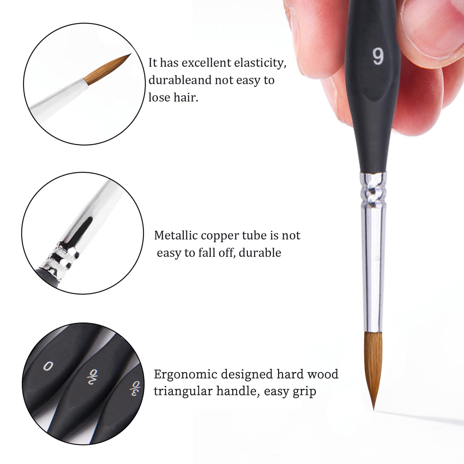 Kolinsky Sable Watercolor Brushes, 10pcs Sable Detail Paint Brush Set