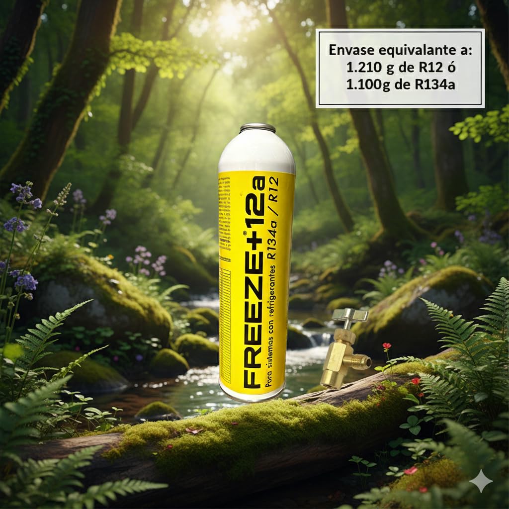 Gas Refrigerante Orgánico Freeze +12A, Pack 2 Envases, 420g por Envase, Compatible con Sistemas R134a/R12, para Aire Acondicionado de Automóviles, Uso Profesional