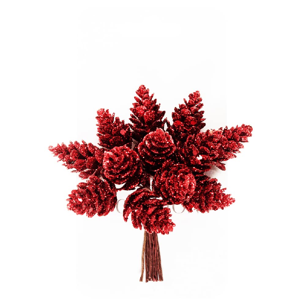 FloristryWarehouse Small Artificial Pine Cones on Wire Glitter Red x 72