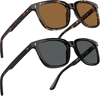 STGATN Retro Square Mens Sunglasses Polarised Eyewear 100% UV Protection for Driving Travel 2 Pack