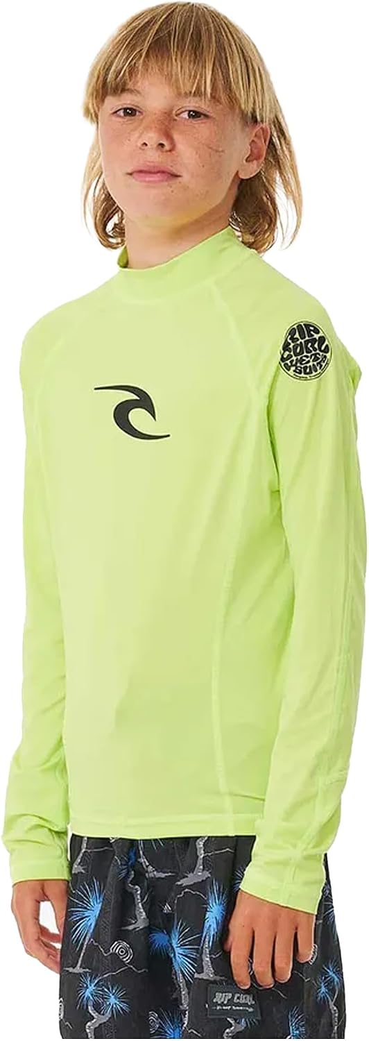 Rip Curl 2025 Boys Brand Wave UPF Long Sleeve Rash Vest 122BRV - Lime