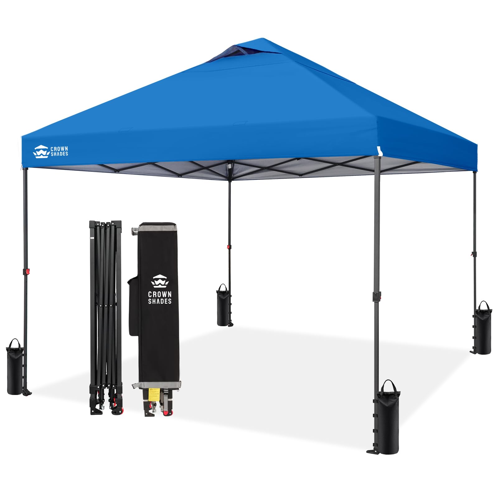 10x10 Pop Up Canopy Tent - Patented Center Lock One Push Instant Outdoor Canopy Beach Tent with STO-N-Go Bag 8 Stakes & 4 Sand Bags，Blue