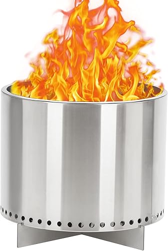 Fogata sin humo con interruptor de aire16.5, hoguera portátil de acero inoxidable para exteriores con soporte extraíble y cenicero, ideal para