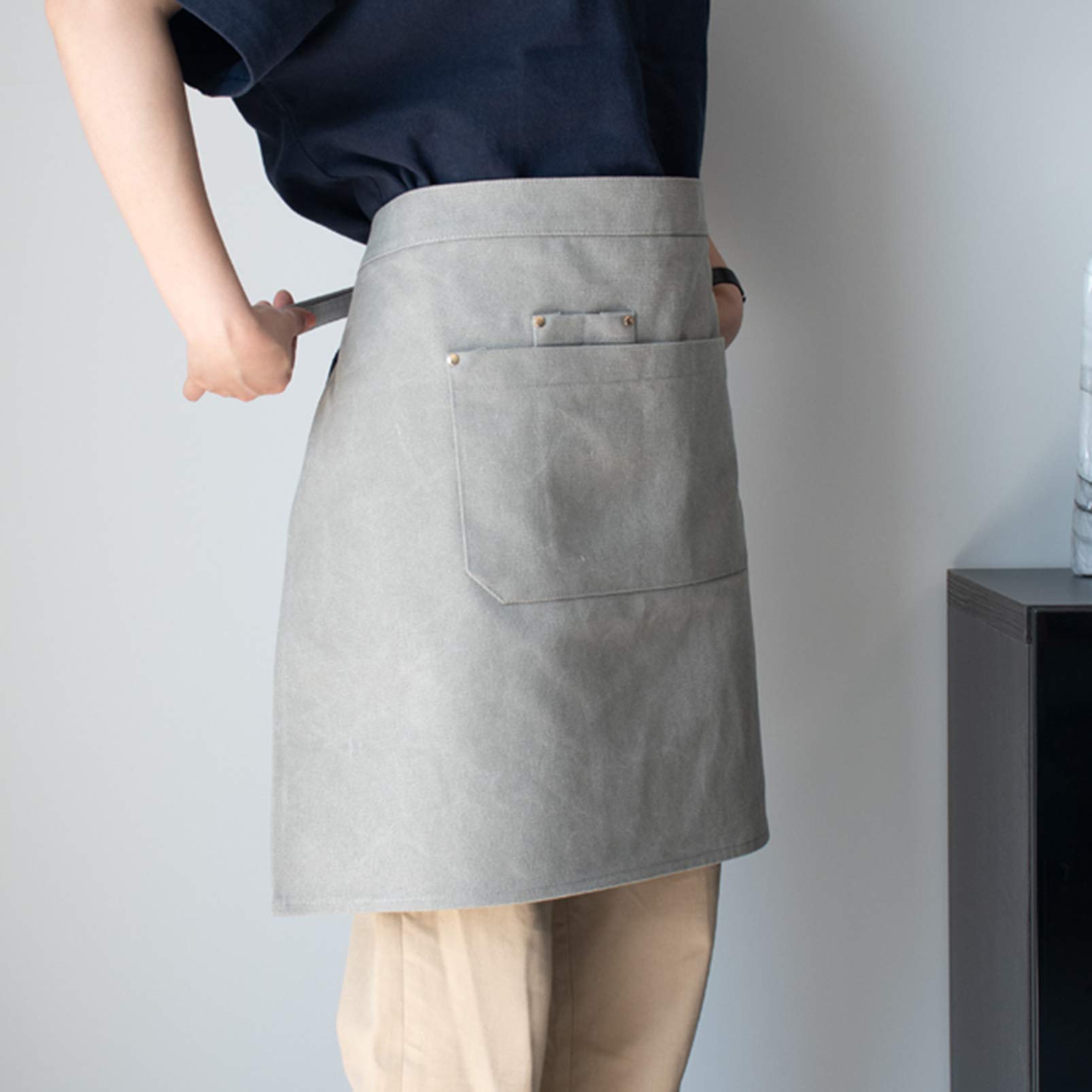 Delantales Delantal de Cintura Corta con 2 Bolsillos Delantal de Medio Delantal para Chef de Restaurante, Camarero, Barman, Delantal de Cocina para Hombres y Mujeres