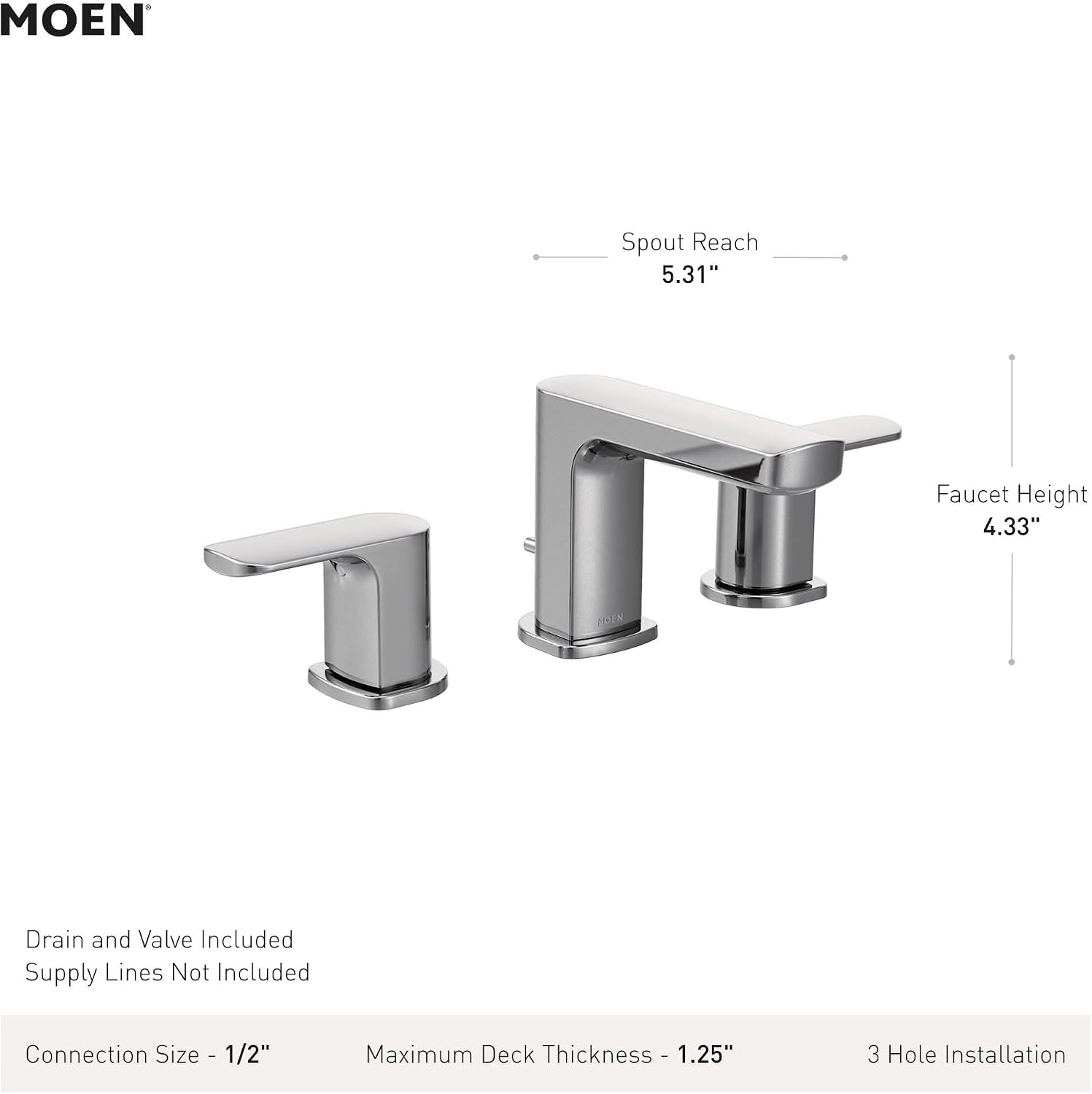 Moen Rizon Chrome Two-Handle Widespread Bathroom Faucet, Valve Included, TV6920