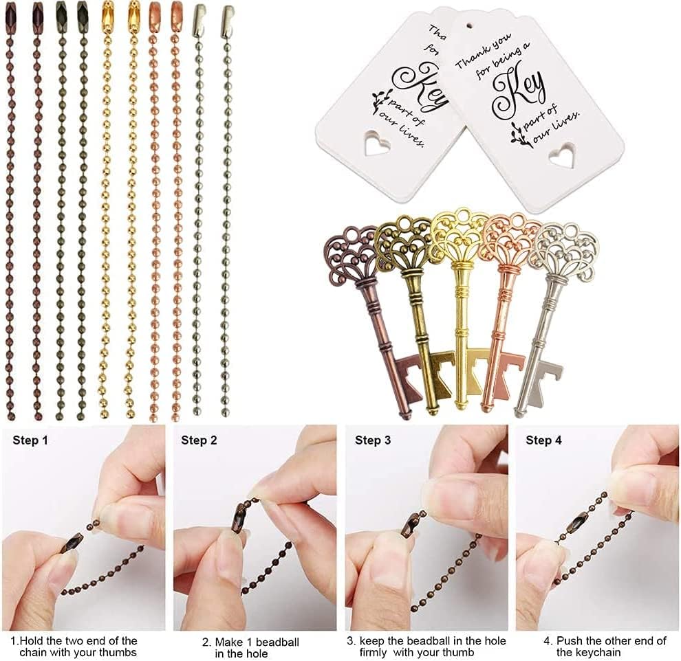 Miniatura 5 de WODEGIFT 60 abrebotellas con llave, recuerdos de boda, regalos de fiesta de despedida de soltera con etiqueta de tarjeta y cadenas, decoraciones o