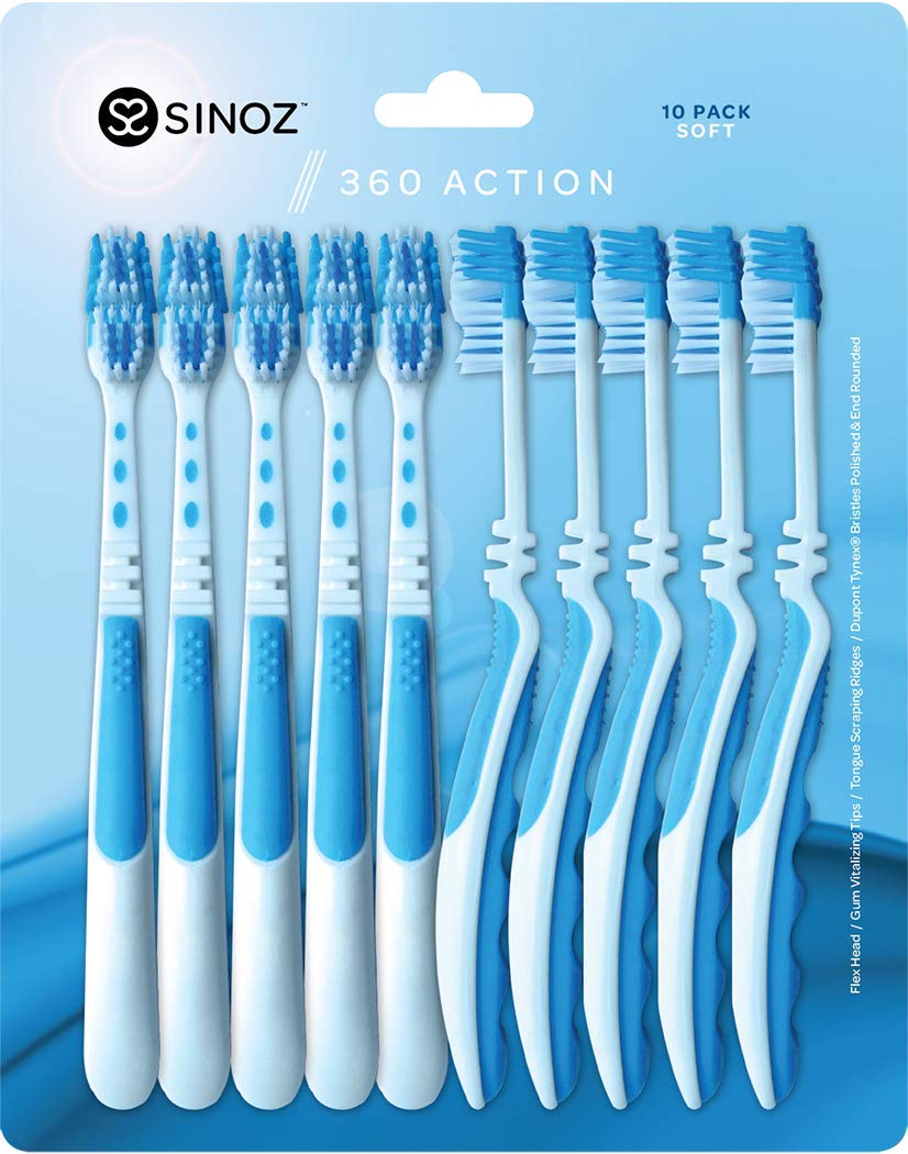 SINOZ 360 Action Soft Toothbrush 10 Count Pack of 18