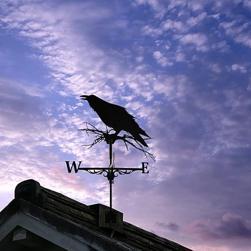 Miniatura 4 de Vaneta de metal para animales 3D, indicador de dirección del viento, accesorios de decoración de techo para jardín, patio, techo (cuervo)