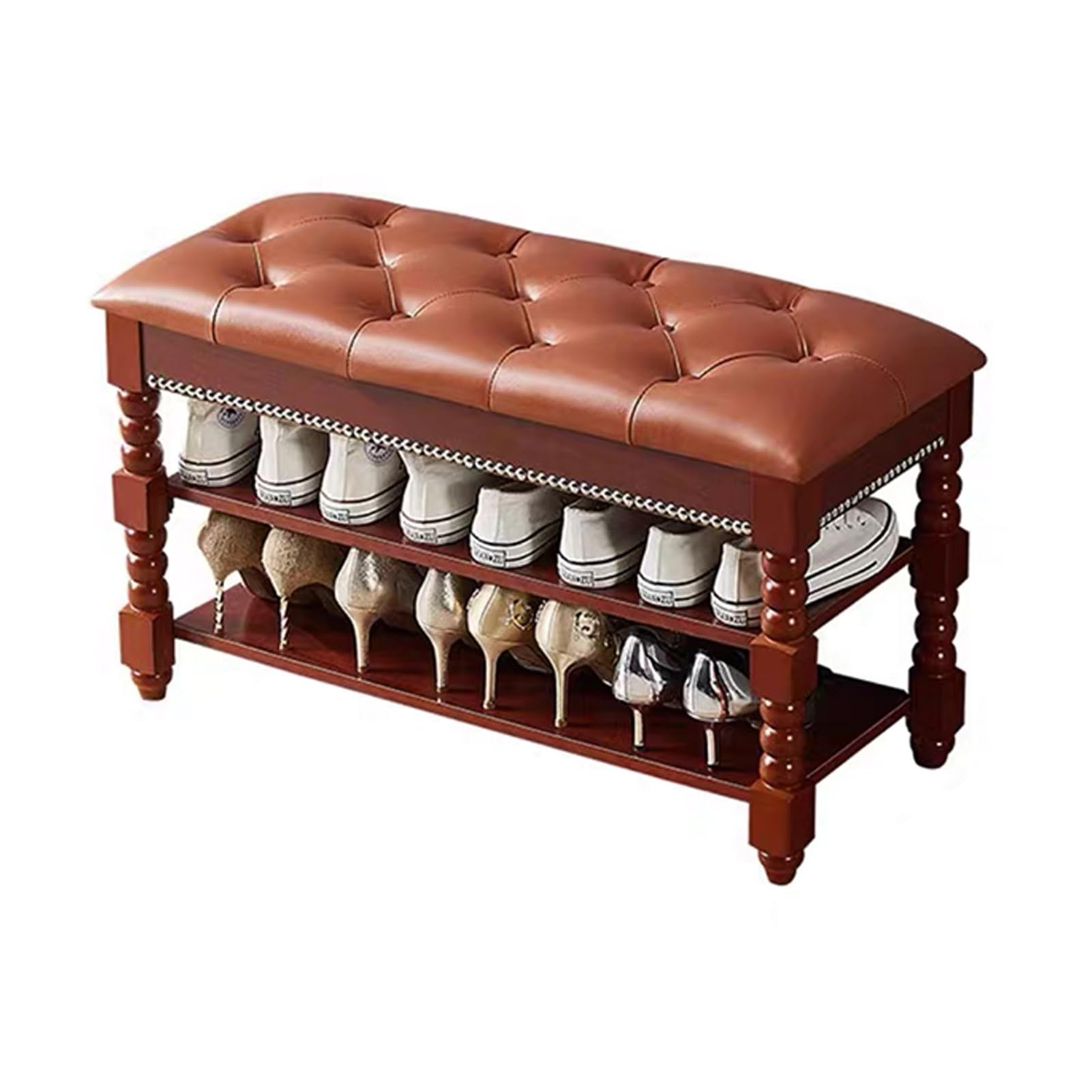 GDMDPTE Rosewood Shoe Rack Bench with Adjustable Shelves Cushioned Flip Lid Storage Solid Wood Multi-Functional Shoe nizer for Entryway 31.5 IN