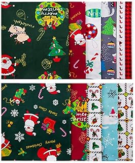 LUTER 10pcs 45×55cm / 18×22 inch Christmas Theme Fabric Christmas Fat Quarter Pure Cotton Fabric Bundle for DIY Decorations, Christmas Series Supplies, Patchwork