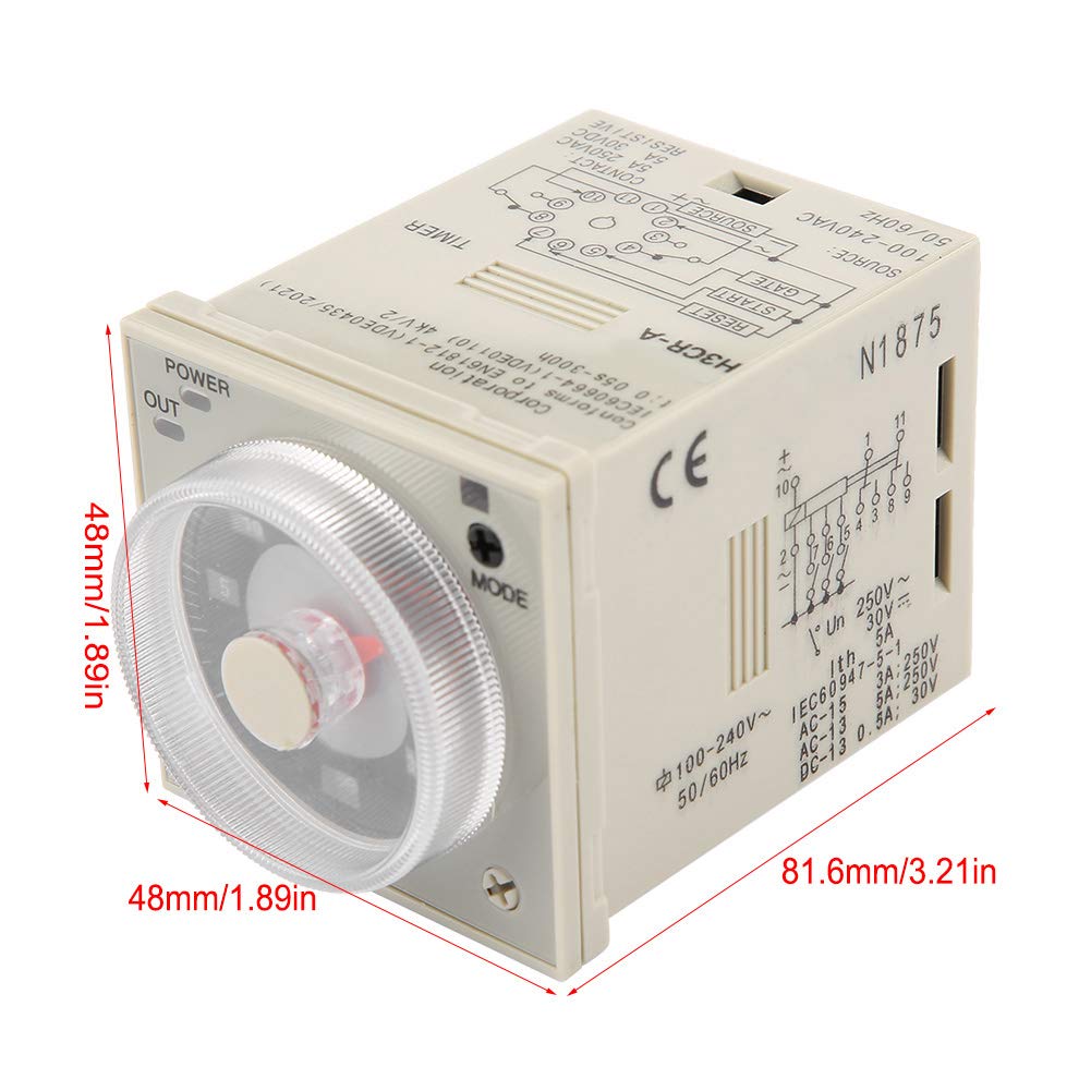 H3CR-A 11-Pin rango de tiempo de temporizador de retardo ajustable 100-240VAC 100-125VDC 0.5S-300H relé de tiempo de control de perilla