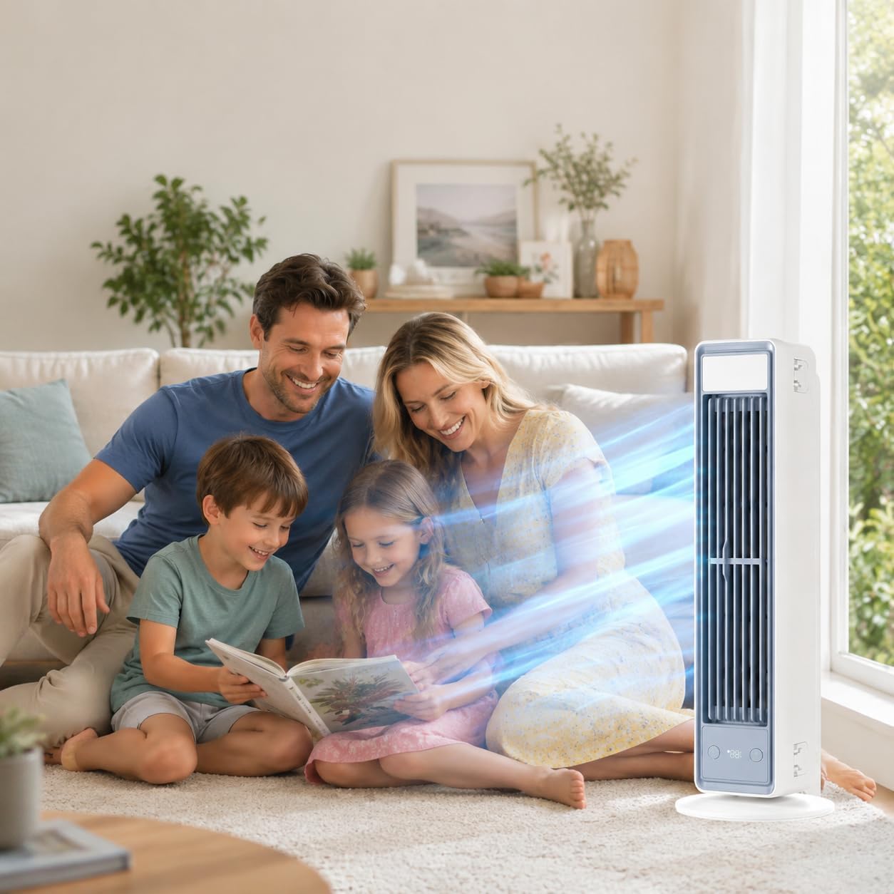 Tragbare Klimaanlage für Schlafzimmer,Luftkühler Wasserkühlung Geräuscharm | Mobiler Luftkühler,Ventilator ohne Flügel mit Nachtmodus,5 Geschwindigkeiten,Zuhause,Wohnbereich,Büro (blau)