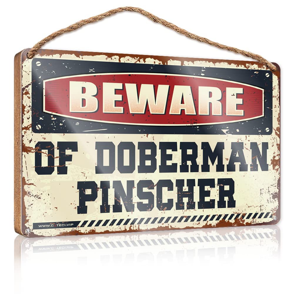 DTHA Funny Wall Hanging Decor Plaque Beware Of Doberman Pinscher Wooden Sign Dumb Funny Gifts Farmhouse Decor For The Home(23X35CM)