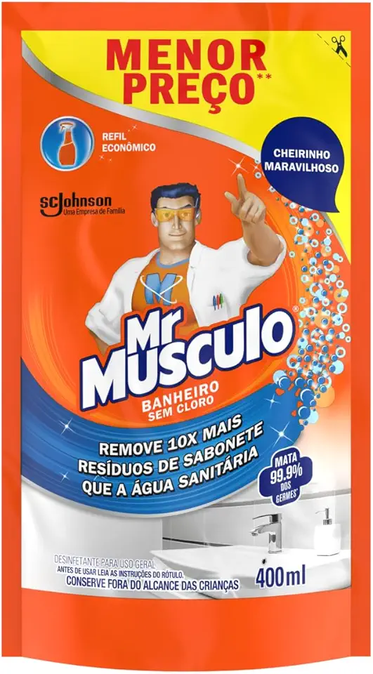 Mr. Músculo Desinfetante Banheiro Sem Cloro, Refil Sachê 400ml