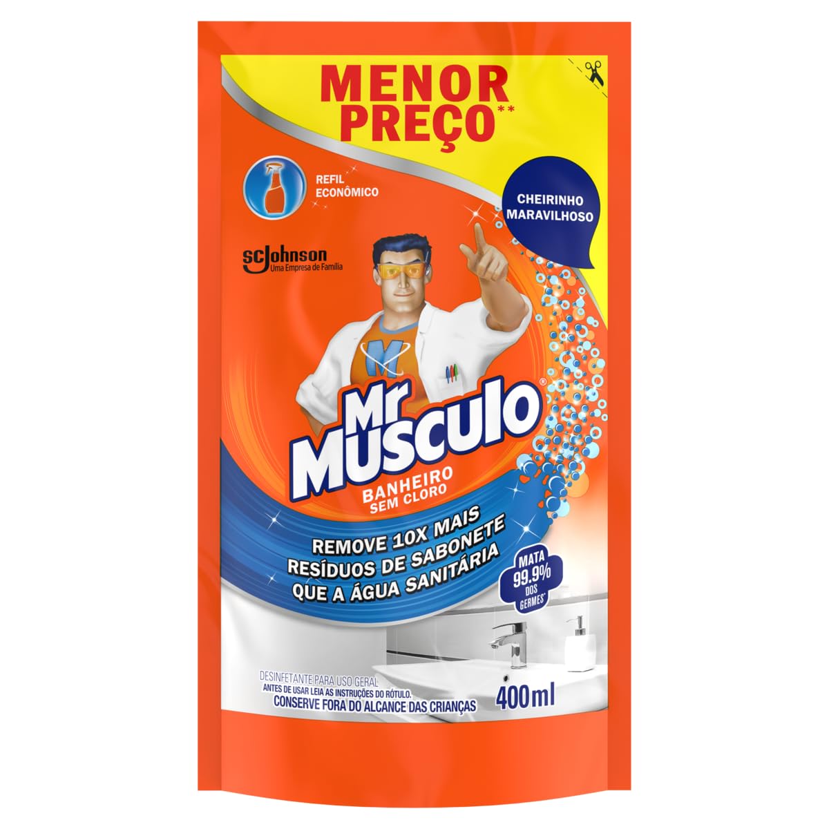 Mr Músculo Banheiro Sem Cloro, Desinfetante Limpeza Pesada Refil