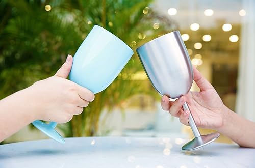 Miniatura 4 de Copas de vino de acero inoxidable (paquete de 2). Vaso de vino de doble pared aislado al vacío con tapa y pajita. Amistad, Navidad, regalos de