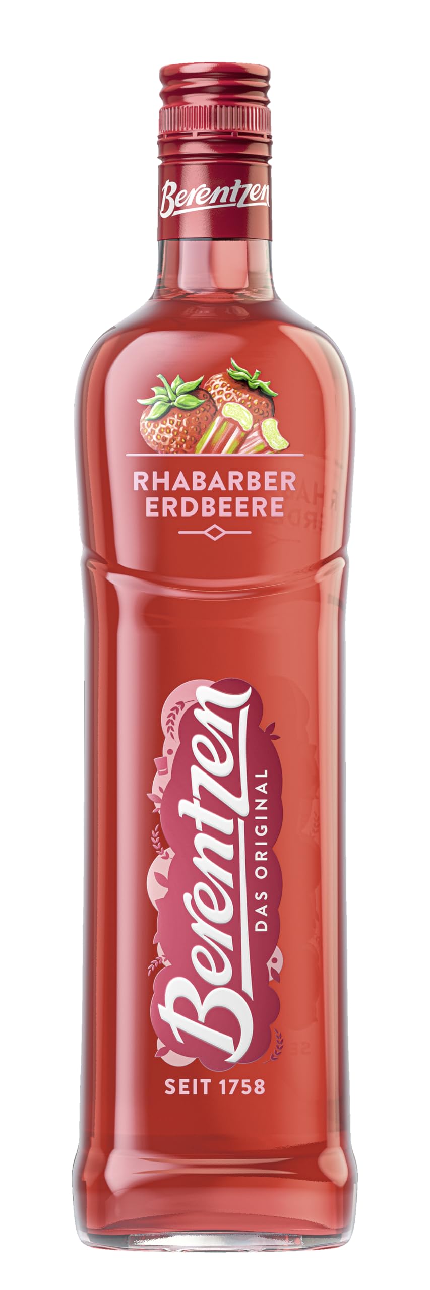 Berentzen | Rhabarber Erdbeere | Reinste Destillate, vereint mit dem fruchtig-herben Geschmack von Rhabarber und Erdbeeren | Perfekt gekühlt als Shot mit Sekt oder in Cocktails | 0,7L | 15% Vol.