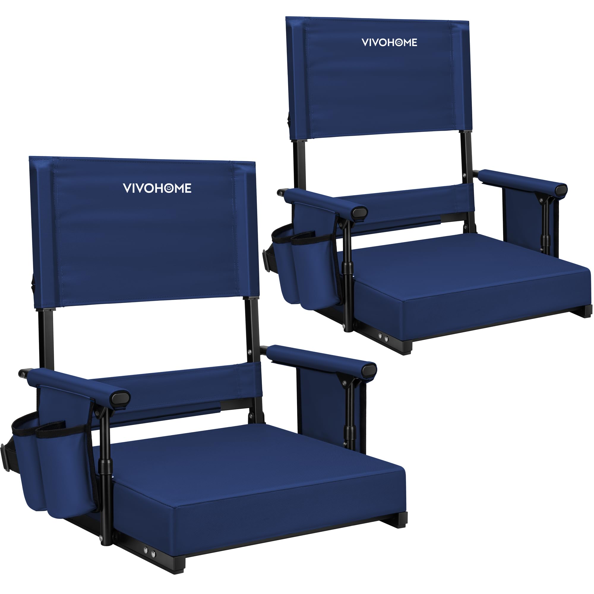 VIVOHOME Adjustable High Back Stadium Seats with Back Support and Cushion | 2 Pack, Foldable, Easy To Carry, Adjustable Length Shoulder Strap, Two Cup Holders, Armrest, Anti-slip Bottom