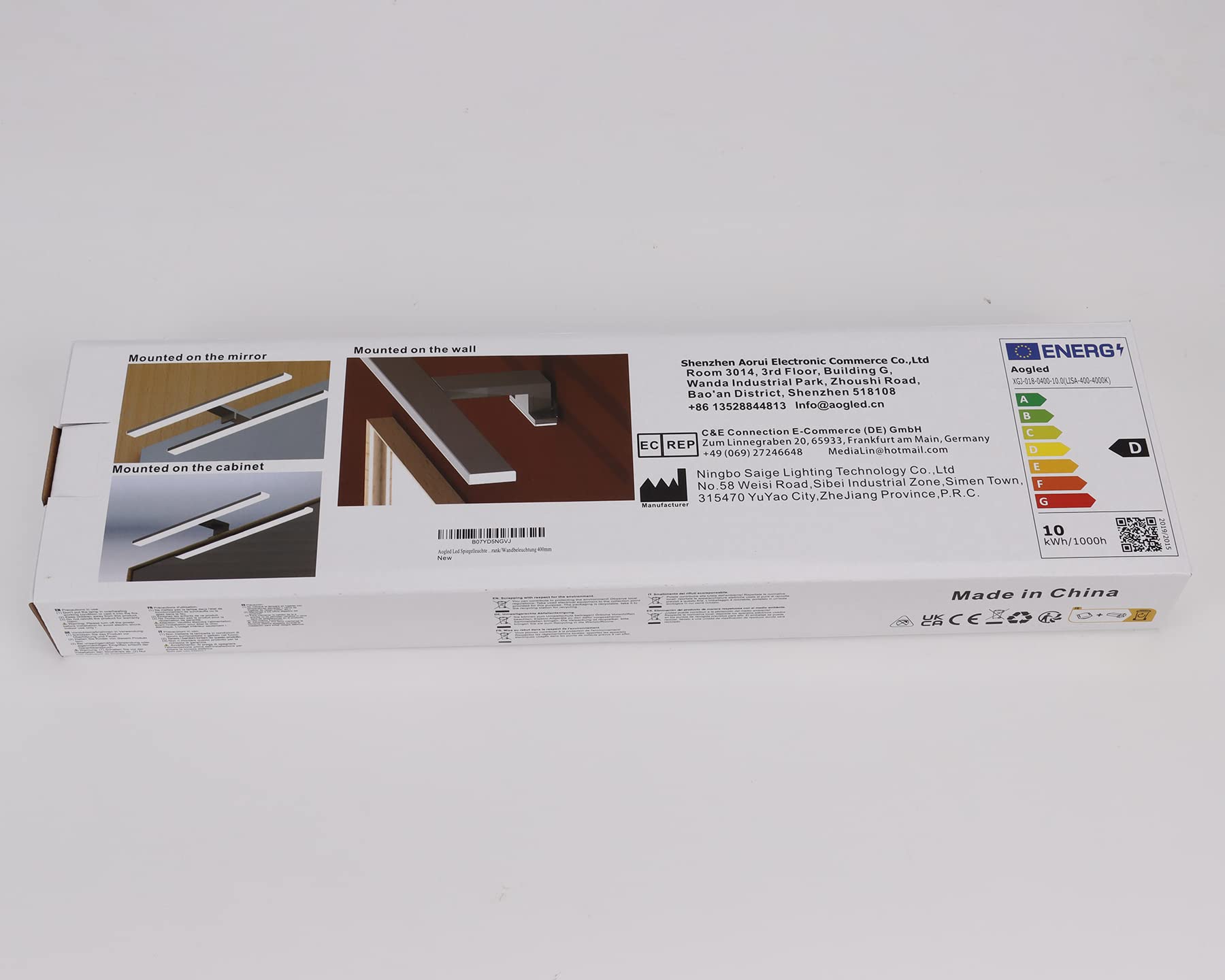 Lámpara LED de Espejo Baño,40 cm,820 lm,10 W,230 V Luz Natural 4000K,Montaje Triple de Acero Inoxidable, con Abrazadera para Espejo,Mueble o Pared (400 mm)