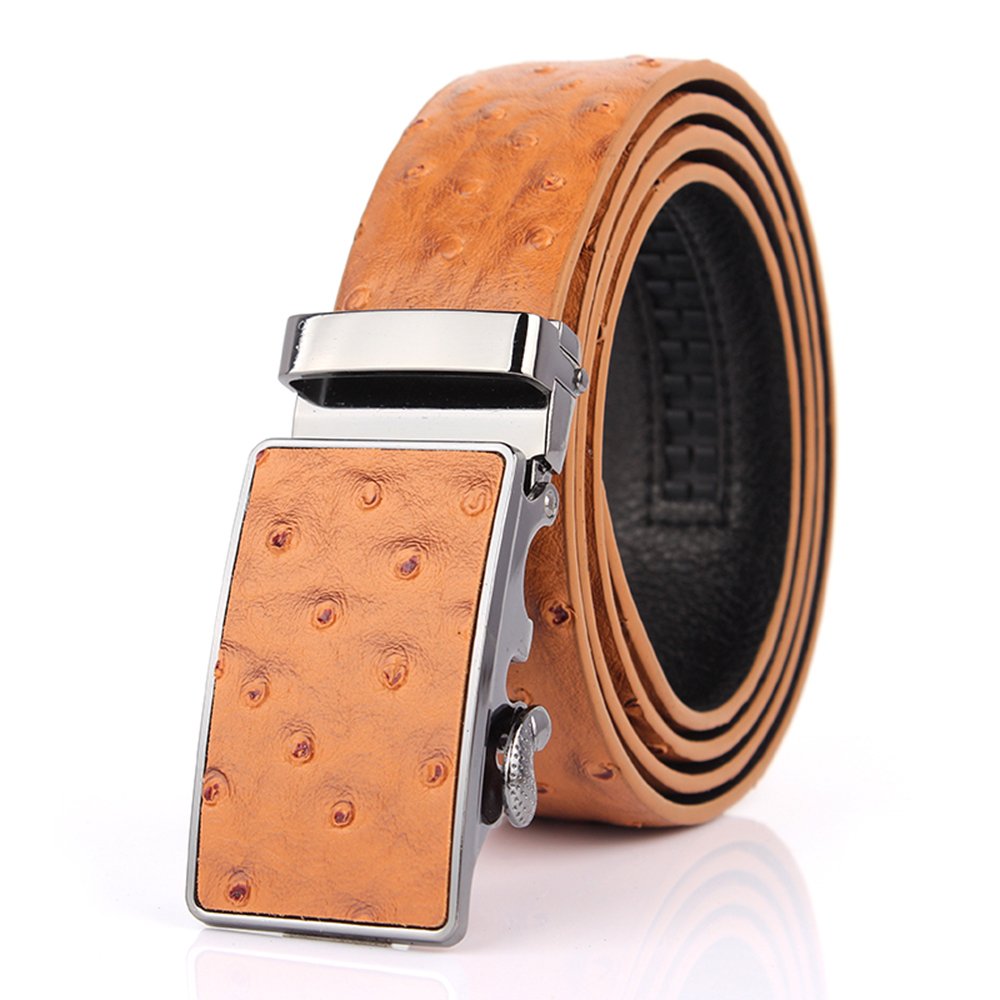 SIMUMen's Ostrich Skin Embossed Pattern Automatic Buckle Genuine Cow Leather Belts Ratchet Belt 35mm Wide 5 Color