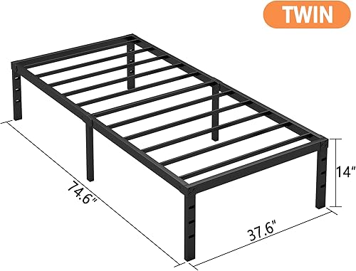Miniatura 3 de Hafenpo - Base de cama fuerte, 14 pulgadas, tamaño individual, plataforma resistente de metal, no necesita somier, fácil montaje, gran capacidad de
