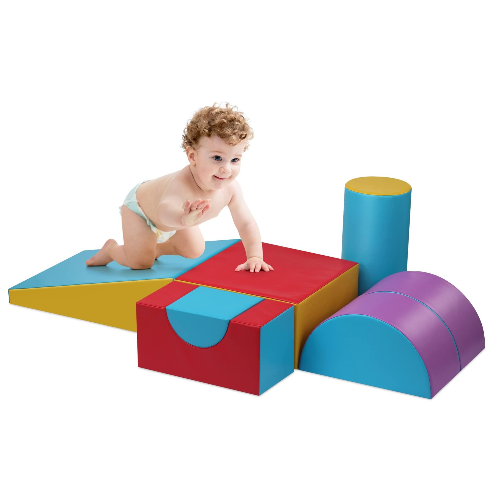 M HI-Mat Toddler Climbing Toys Indoor, 5-Piece Foam Baby Climbing Blocks, Soft Play Climbing Set for 1-3 Years Old, Modular Crawling & Sliding