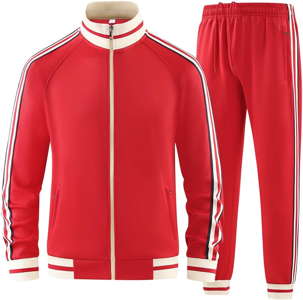 AURACIONE Men Tracksuits 2 Piece Outfits Long Sleeve Full Zip Sports Set Stand Up Collar Jackets and Pants Running Sweatsuit