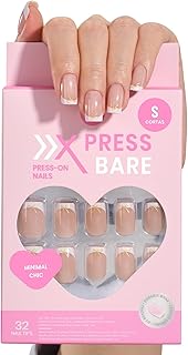 Beetles X PRESS BARE Short Square French Tip Press On Nails, Minimal Chic Press on Nails with Glue Cuticle Oils, 32Pcs 16 Sizes Reusable Stick on False Nails Gifts for Girls- Salon Quality Nails